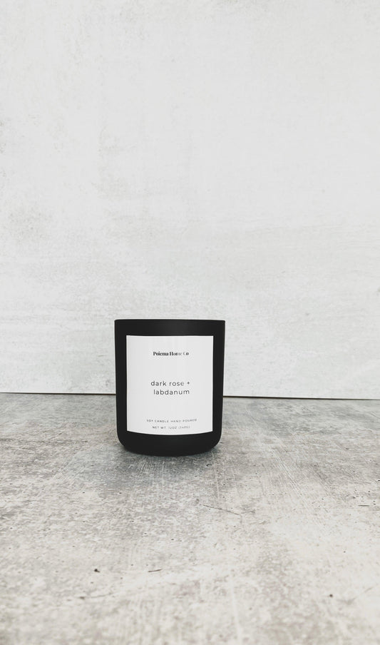 Luxury Hand-Poured Soy Wax Candles | Dark Rose + Labdanum - Poiemahomeco